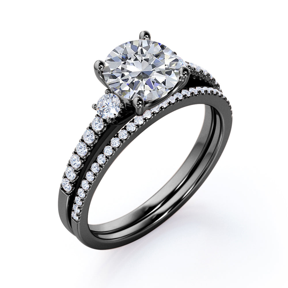 Certified 1.75 CT Round Lab Diamond with Semi Eternity Pave Bridal Set