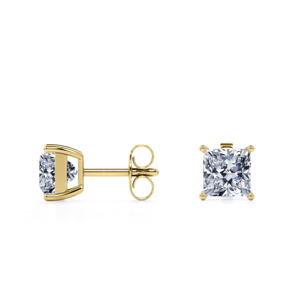 JeenMata 0.5 Carat Princess Cut Moissanite - Solitaire Stud Earrings in 18k White Gold Plating for Women
