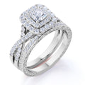 1.25 ct - Square Moissanite - Double Halo - Twisted Band - Vintage Inspired - Pave - Wedding Ring Set