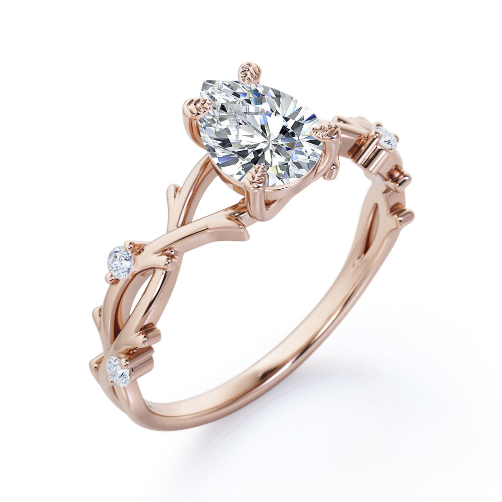 Nature Inspired 0.55 Carat Pear Moissanite Twisted Engagement Ring
