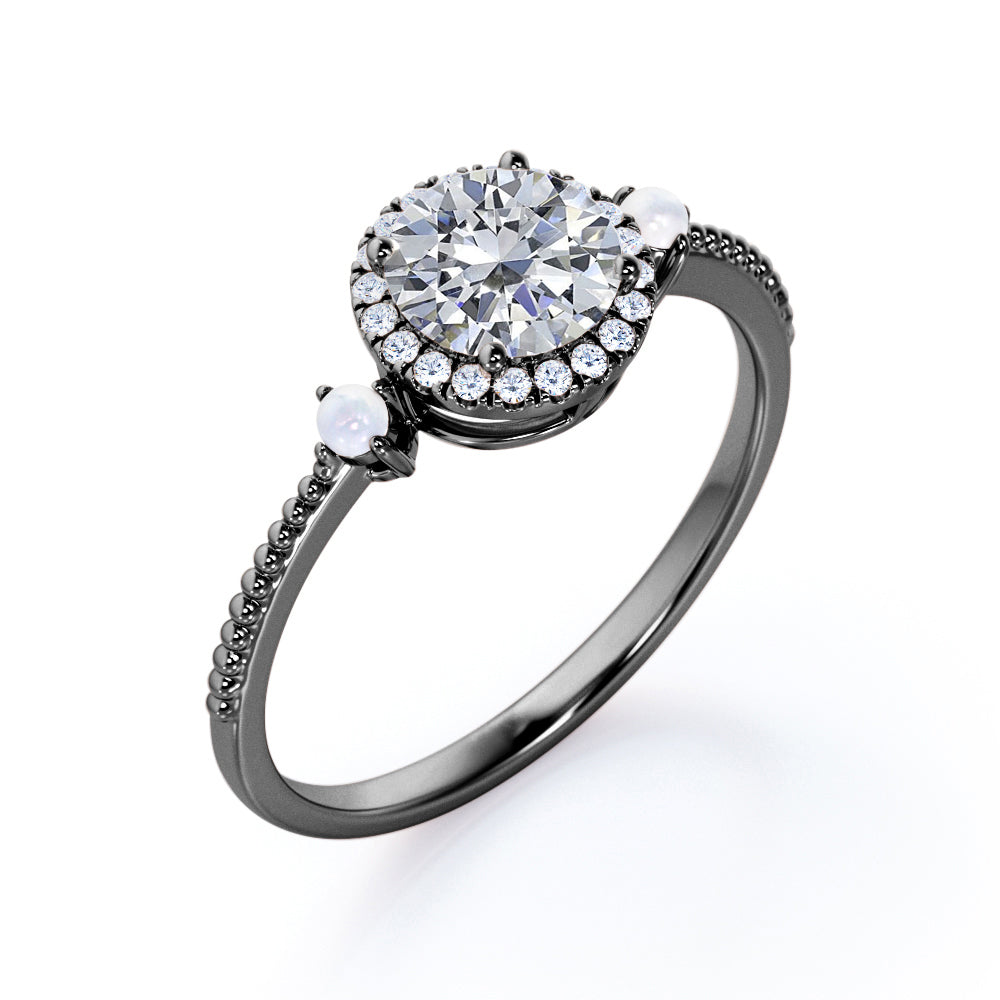 Certified 1.25 CT Round Lab Diamond 3-stone Milgrain Engagement ring