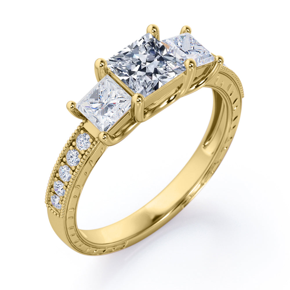 Trilogy 1.25 Carat Princess Cut Moissanite Milgrain Engagement Ring