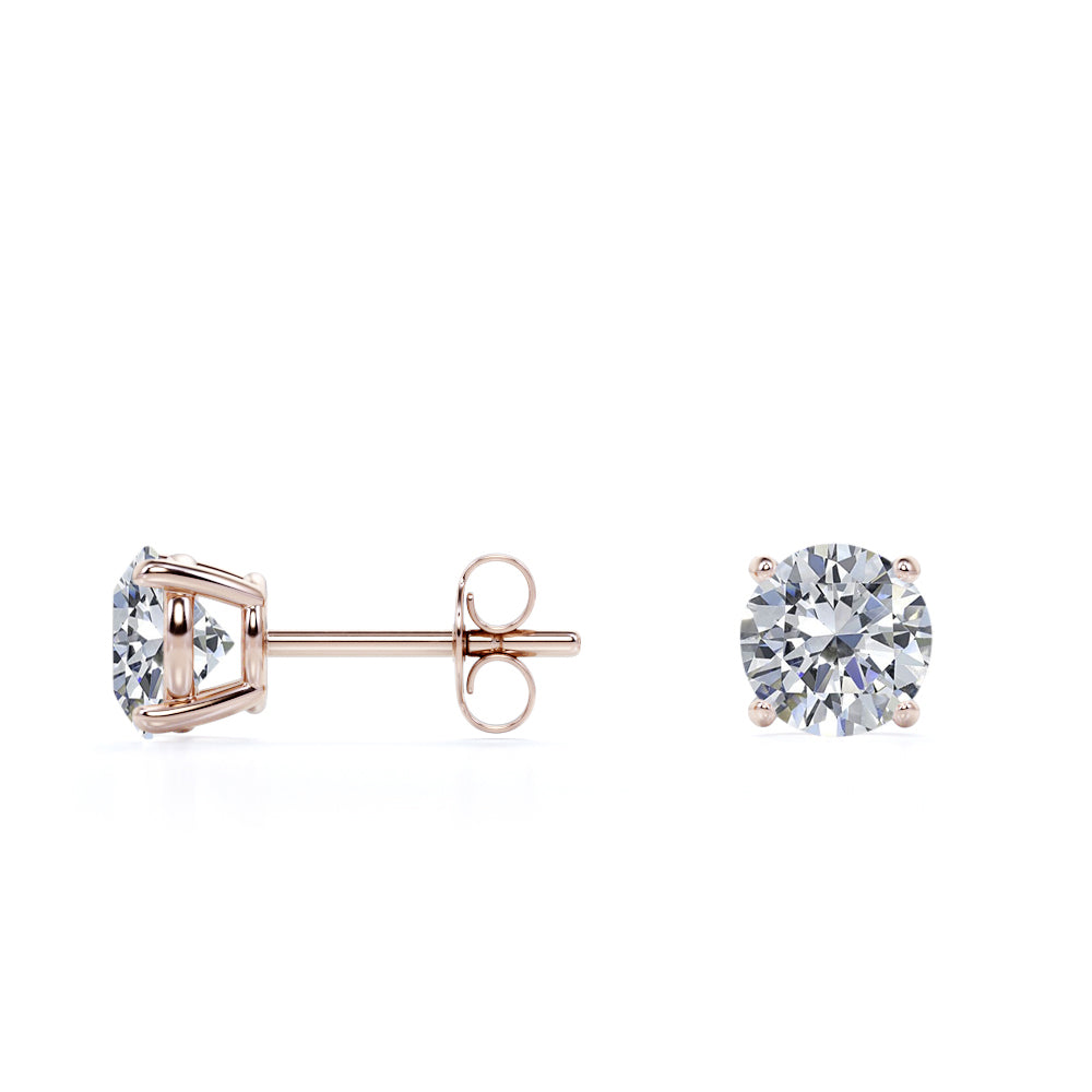 Certified 4 Prong 4 Carat Round Shaped Moissanite Solitaire Stud Earrings In 18K Rose Gold Plating Over Silver