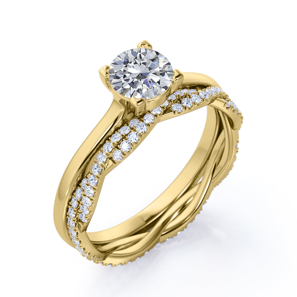 Certified 1.25 CT Round Lab Diamond and Twisted Solitaire Eternity Pave Bridal Set