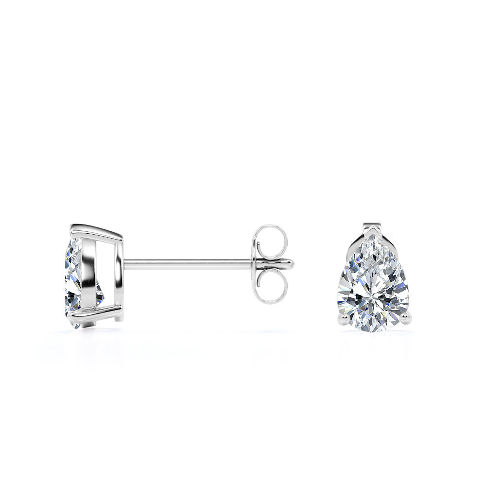 Certified - Minimalist - 0.5 Carat Teardrop Moissanite - Solitaire Stud Earrings - 18K White Gold Plating Over Silver