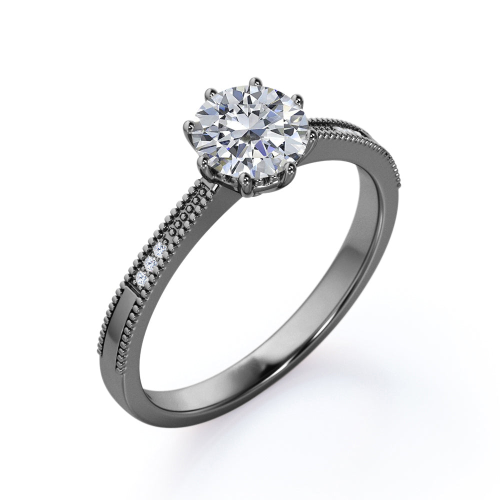 Certified 1.15 CT Round Lab Diamond 7-stone Antique Milgrain Engagement ring