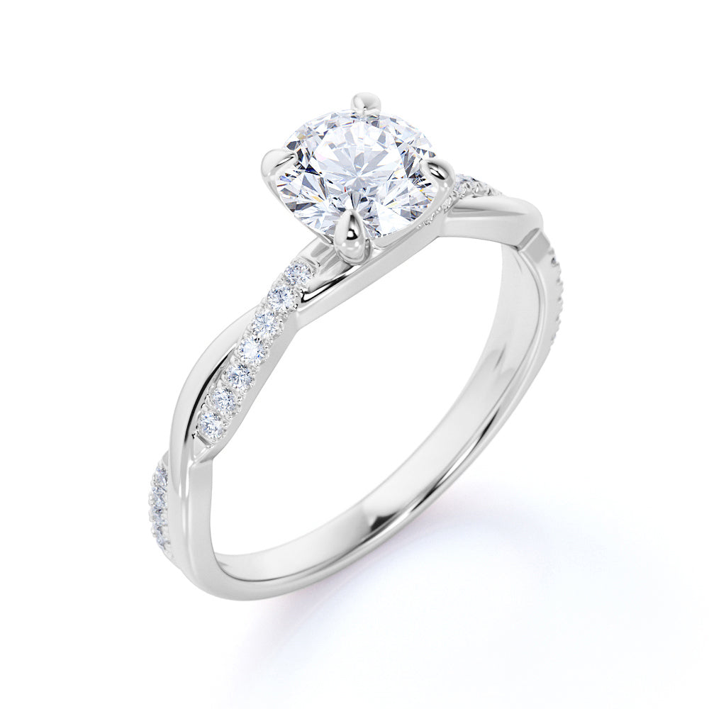Certified 1.25 CT Round Lab Diamond Twist French Pave Engagement Ring