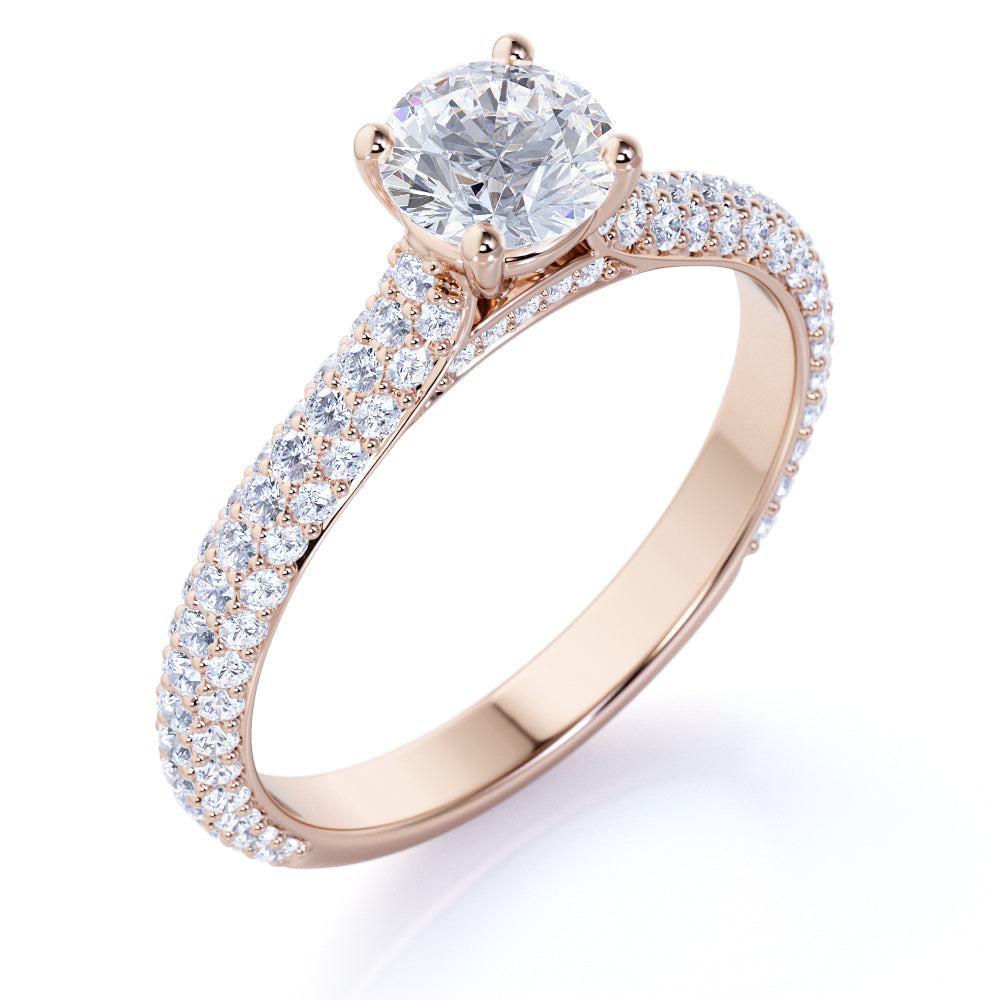 Micro Pave Set 1.50 Carat Round Cut Moissanite Engagement Ring