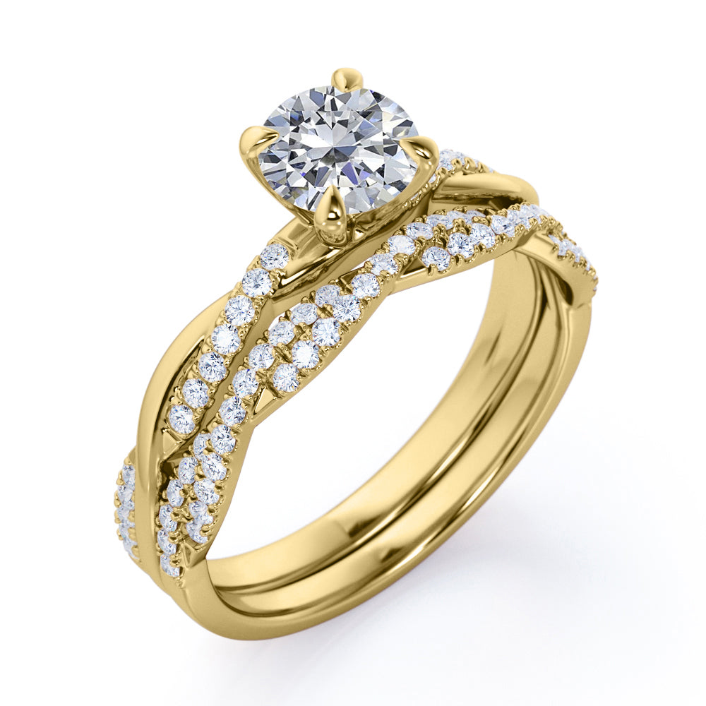 Twisted 1.5 Carat Round Cut Moissanite Wedding Ring Set