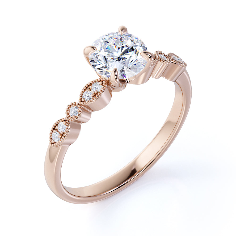 Certified 1.25 CT Round Lab Diamond Vintage Milgrain Engagement Ring