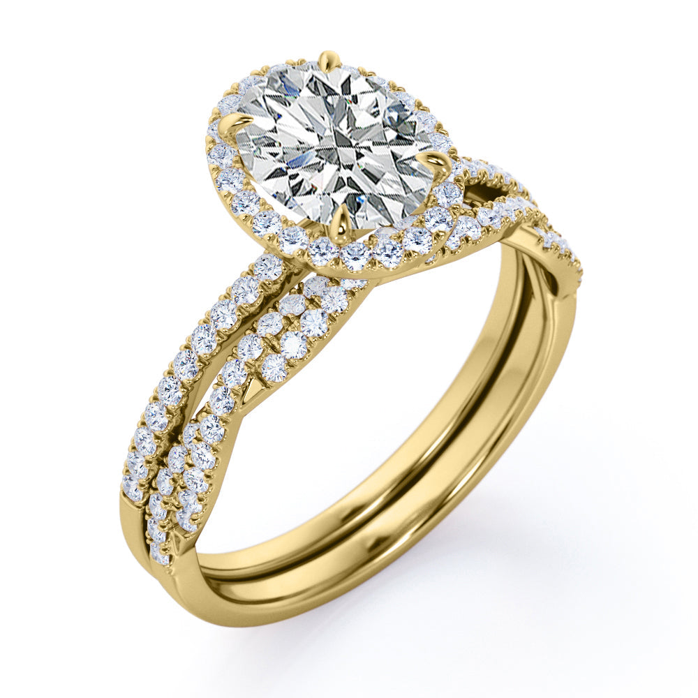 1.50 Carat Oval Cut Moissanite Halo Wedding Ring Set