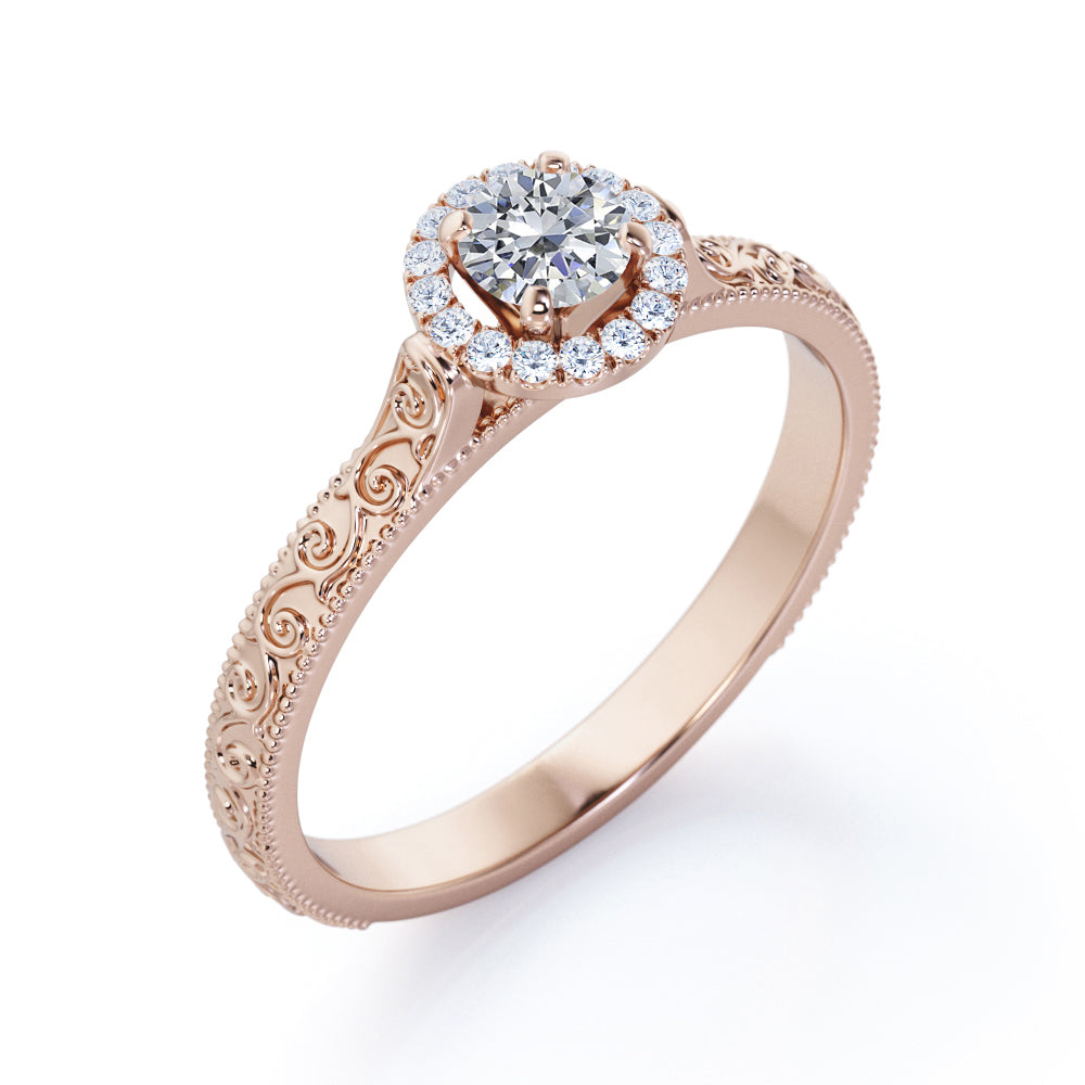 Certified 1.25 CT Round Lab Diamond Halo Filigree Engagement ring