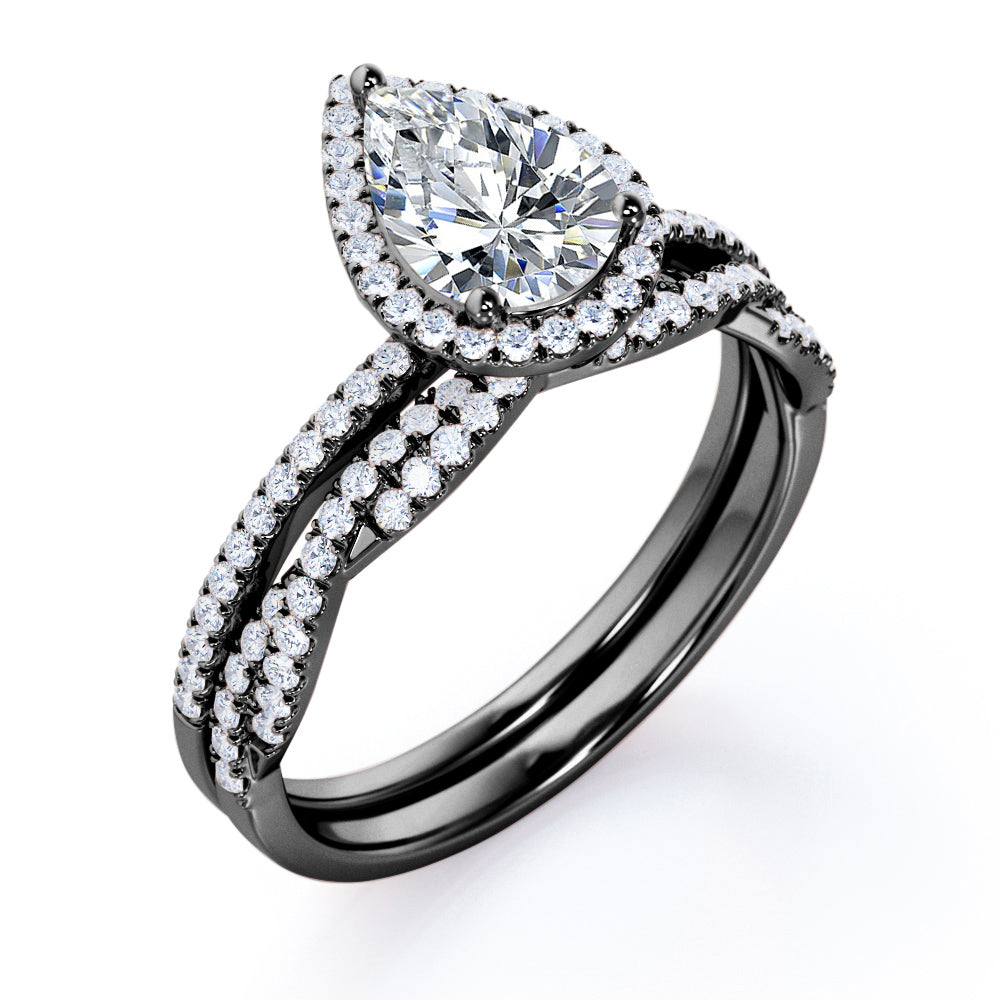 1.25 Carat Pear Cut Moissanite Twisted Wedding Ring Set