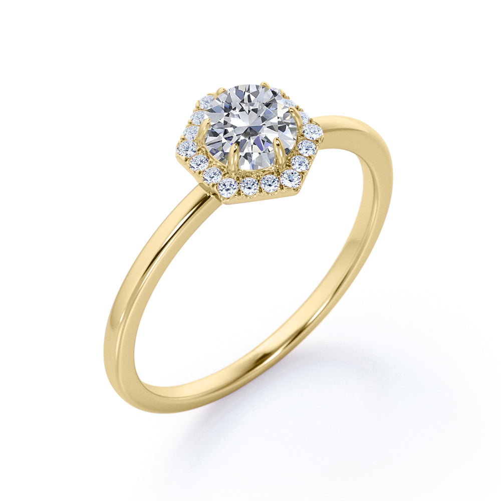 Certified 1.25 CT Round Lab Diamond  Hexagon Halo Engagement ring