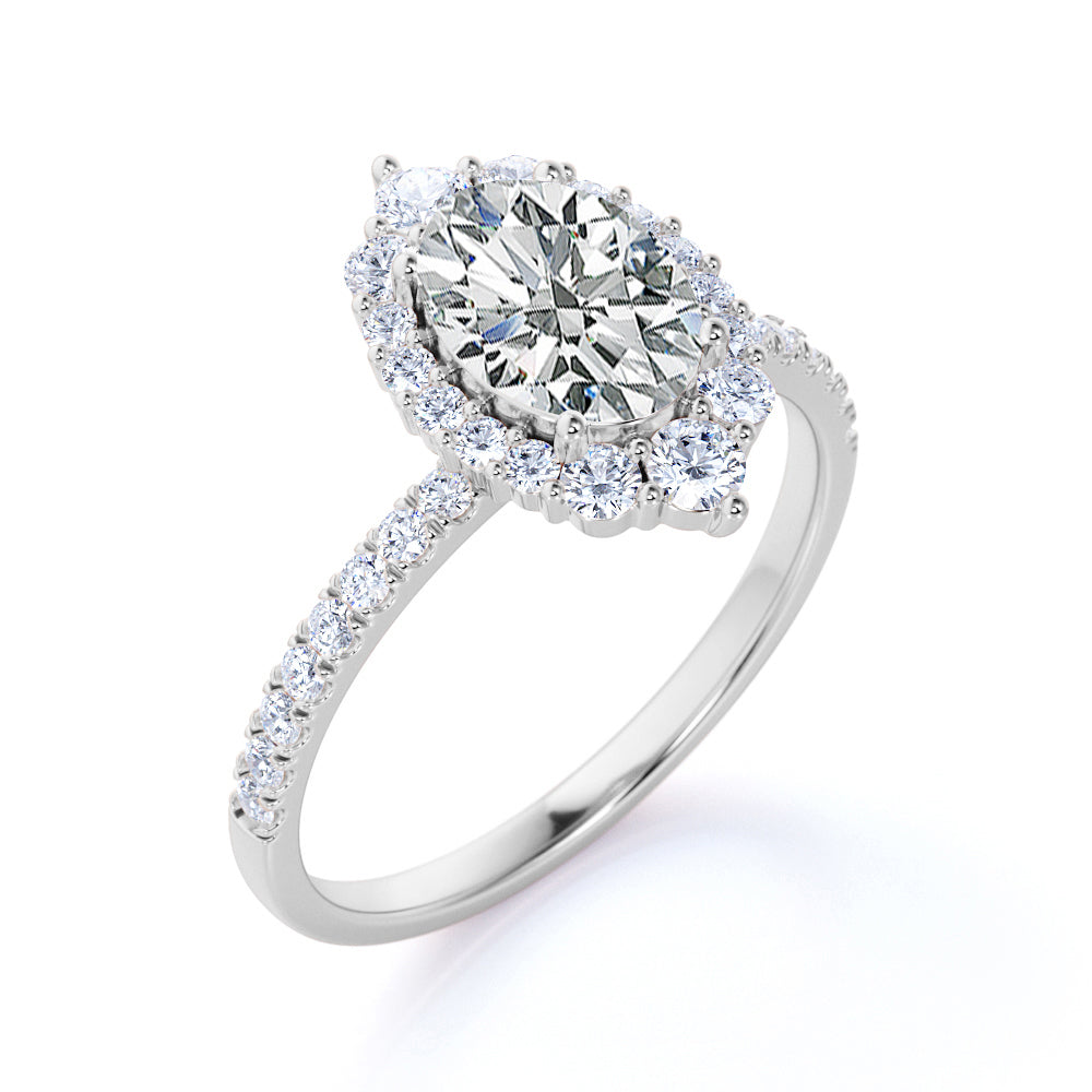 Pave 1.50 Carat Oval Moissanite Halo Engagement Ring