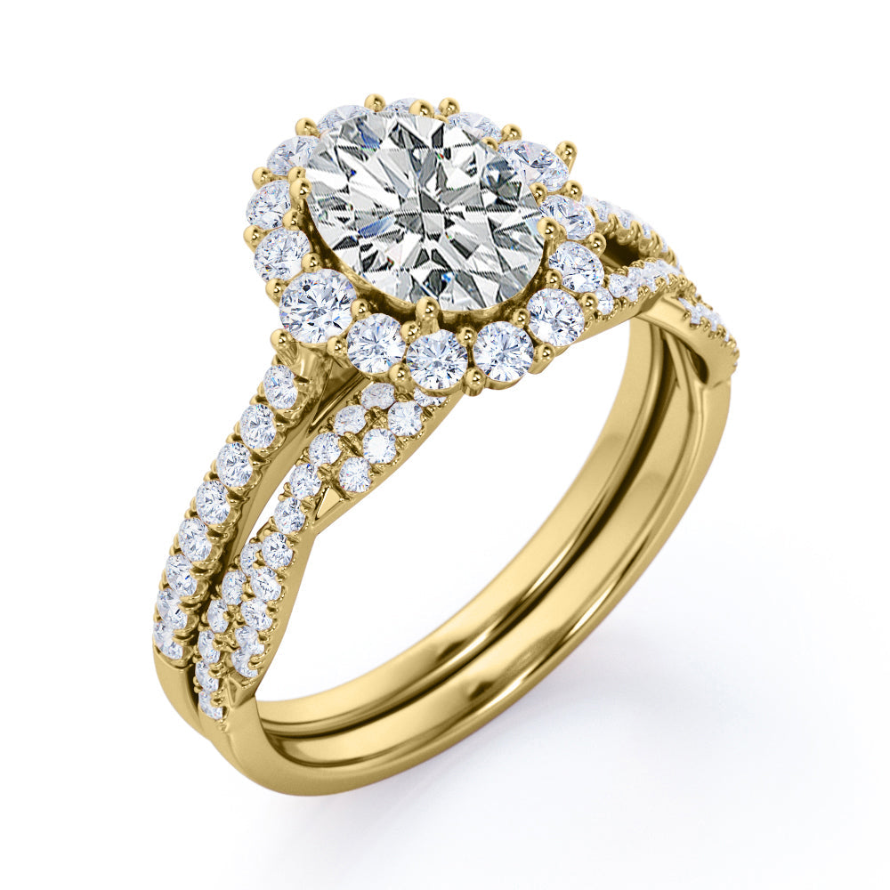Halo 2 Carat Oval Cut Moissanite Bridal Set