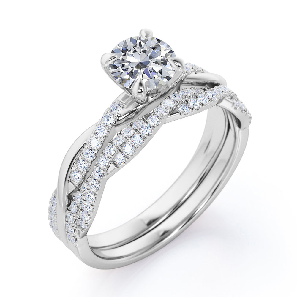 Twisted 1.5 Carat Round Cut Moissanite Wedding Ring Set