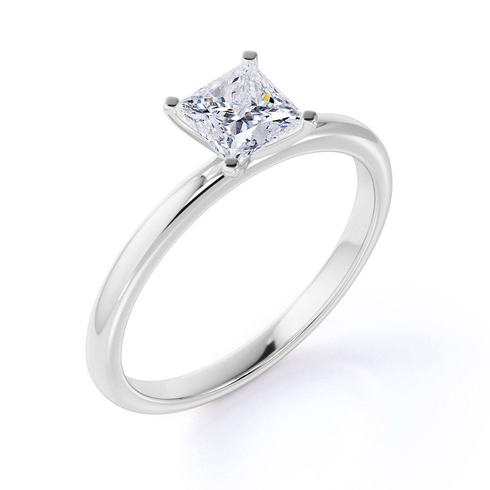 Solitaire 1 Carat Princess Cut Moissanite Engagement Ring