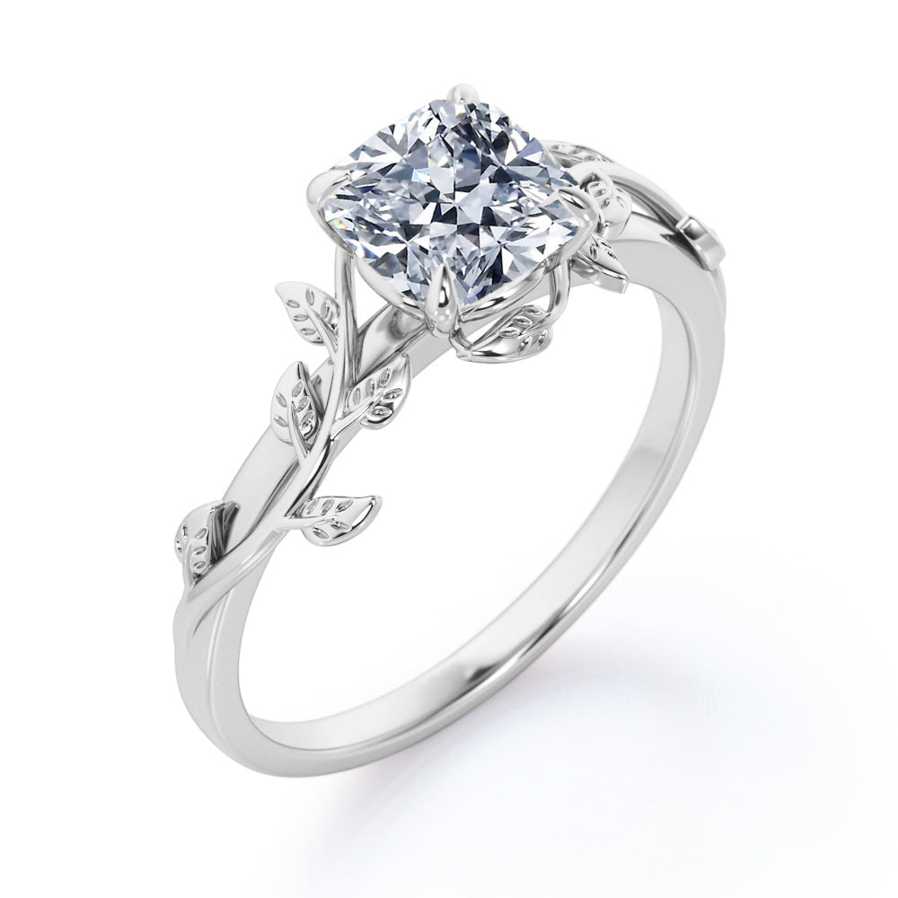 1 ct Cushion Cut Moissanite Leaf Engagement Ring