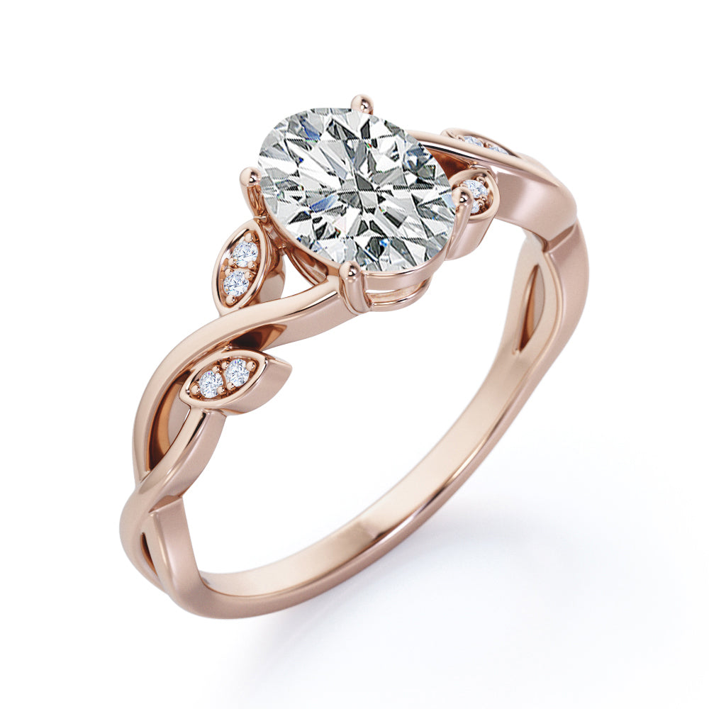 Twisted 1.1 Carat Oval Moissanite Engagement Ring