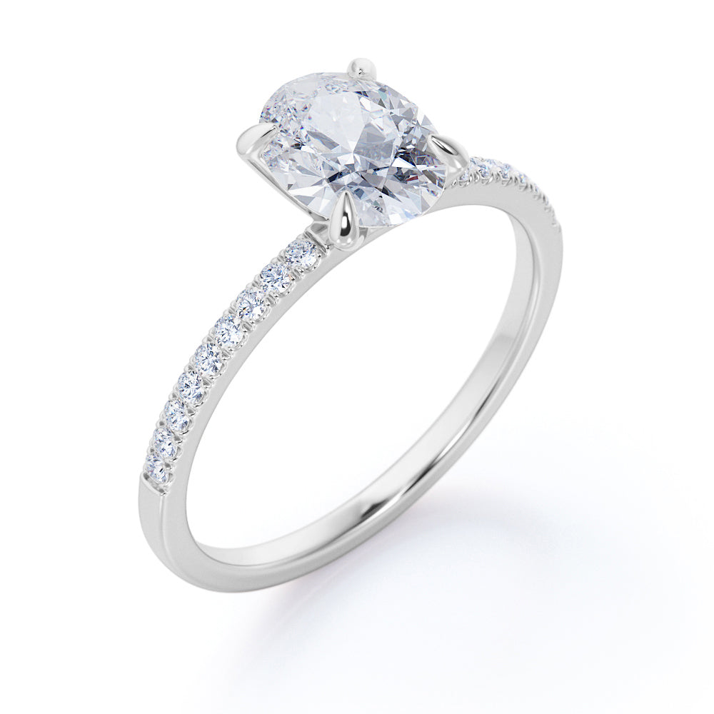 Pave 1.50 Carat Oval Cut Moissanite Engagement Ring