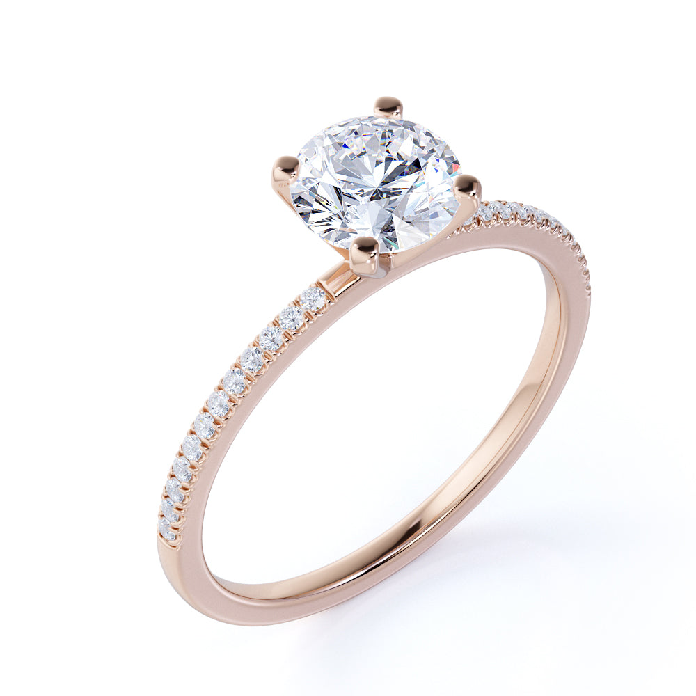 Pave 1.25 Carat Round Cut Moissanite Engagement Ring