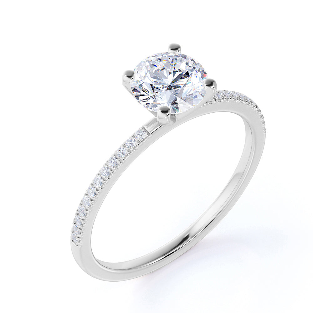 Pave 1.25 Carat Round Cut Moissanite Engagement Ring
