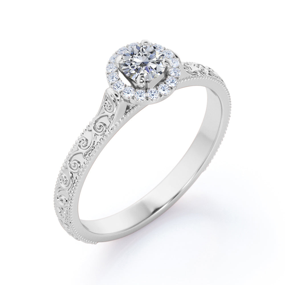 Certified 1.25 CT Round Lab Diamond Halo Filigree Engagement ring