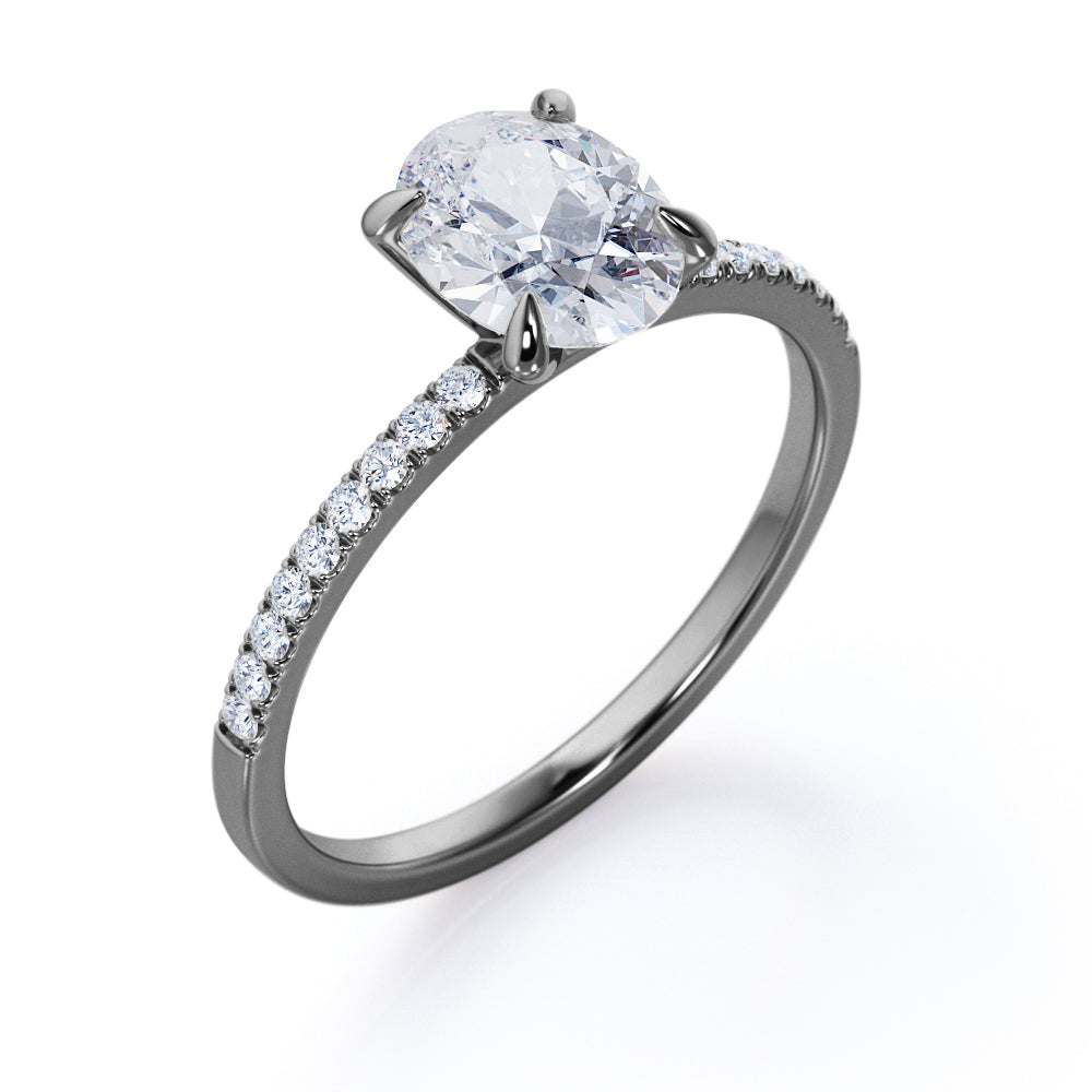 Pave 1.50 Carat Oval Cut Moissanite Engagement Ring