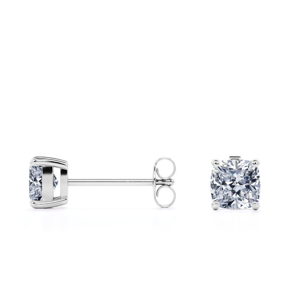 JeenMata 2 Carat Cushion Cut Moissanite 4 Prong Solitaire Stud Earrings in 18k Yellow Gold Plating for Women