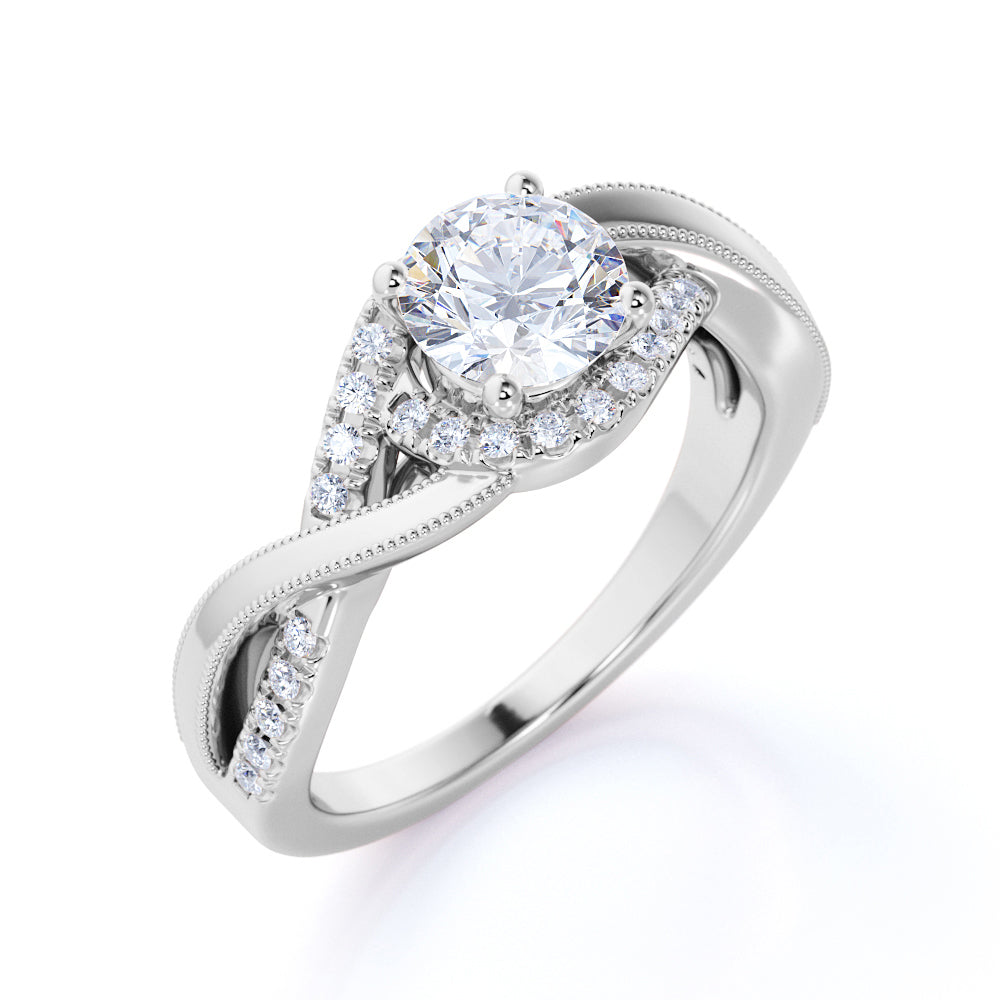 Certified 1 CT Round Lab Diamond Half Eternity Engagement Ring