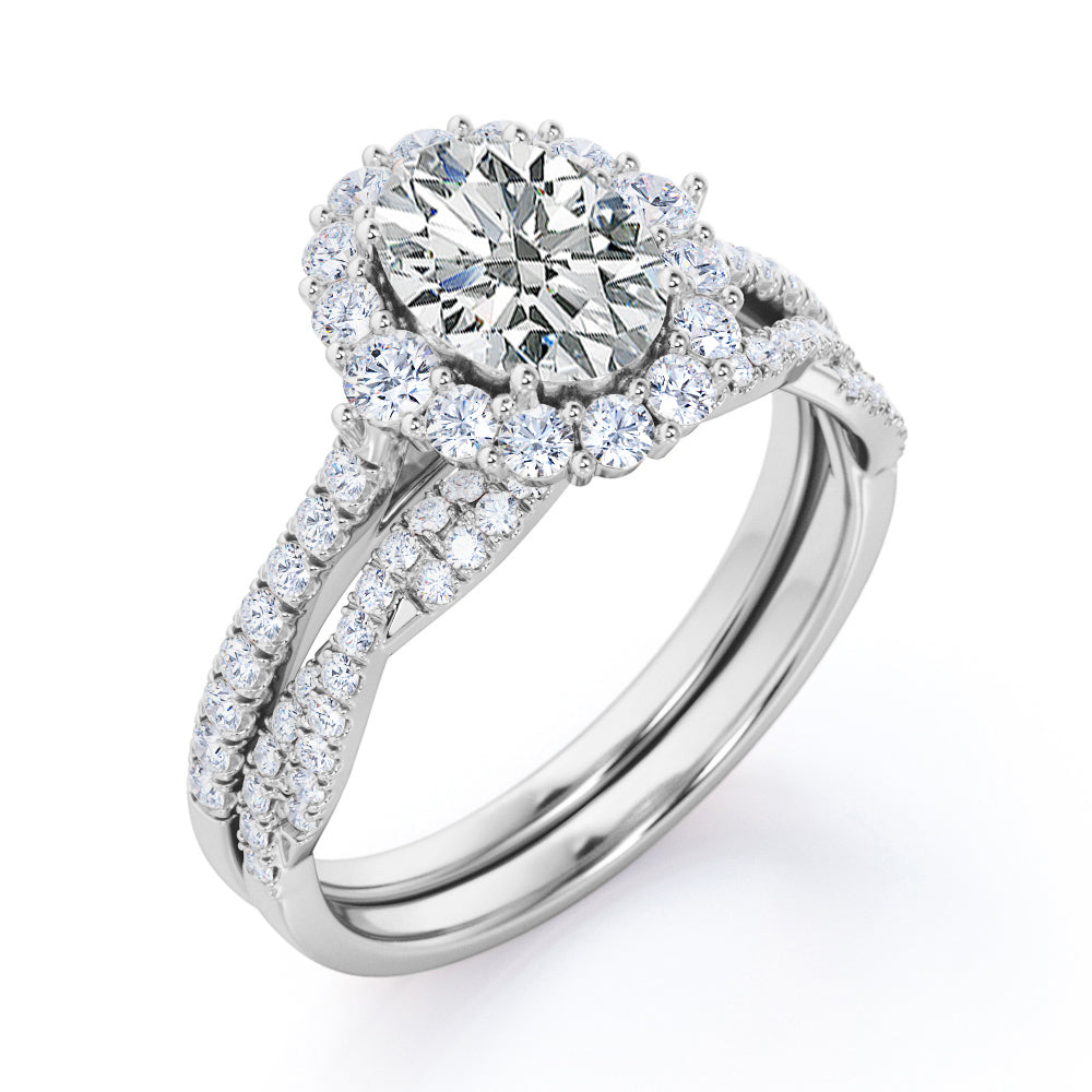 Halo 2 Carat Oval Cut Moissanite Bridal Set