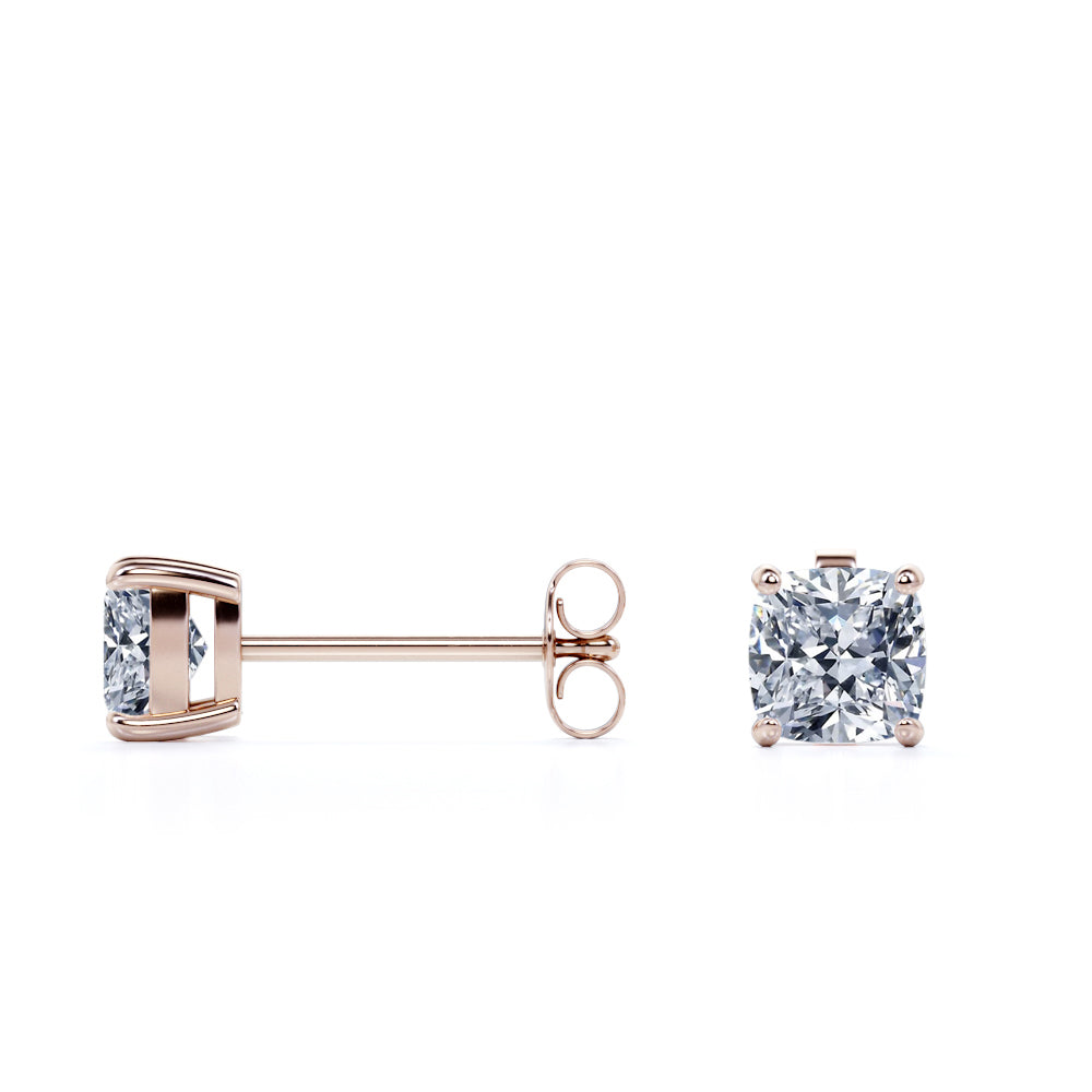 JeenMata 4 Prong - 1 Carat Cushion Cut Moissanite - Solitaire Stud Earrings in 18k Yellow Gold Plating for Women