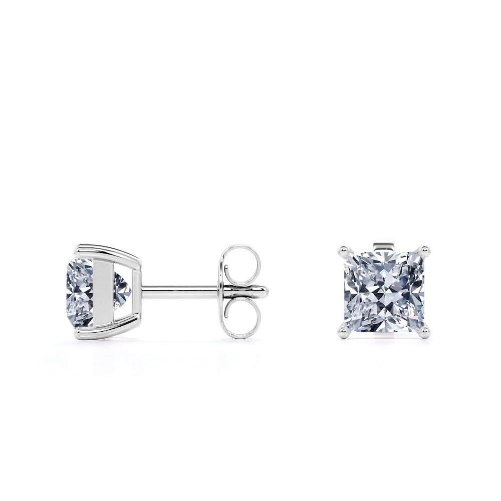JeenMata 0.5 Carat Princess Cut Moissanite - Solitaire Stud Earrings in 18k White Gold Plating for Women