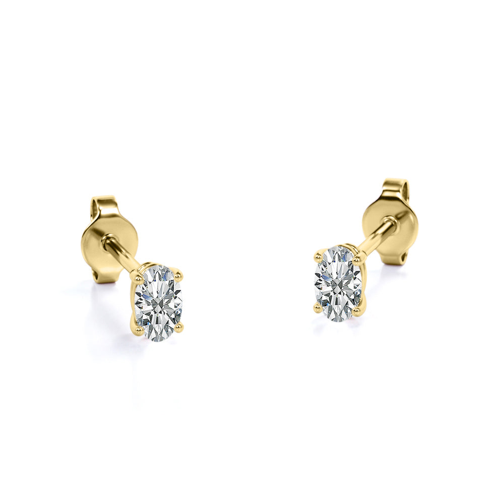 JeenMata 4 Prong 0.5 Carat Oval Cut Moissanite Solitaire Stud Earrings in 18k White Gold Plating for Women