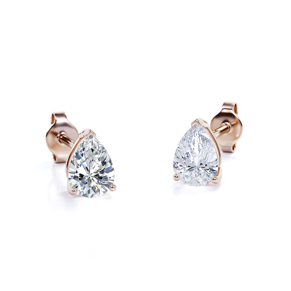 Certified - Minimalist - 0.5 Carat Teardrop Moissanite - Solitaire Stud Earrings - 18K White Gold Plating Over Silver