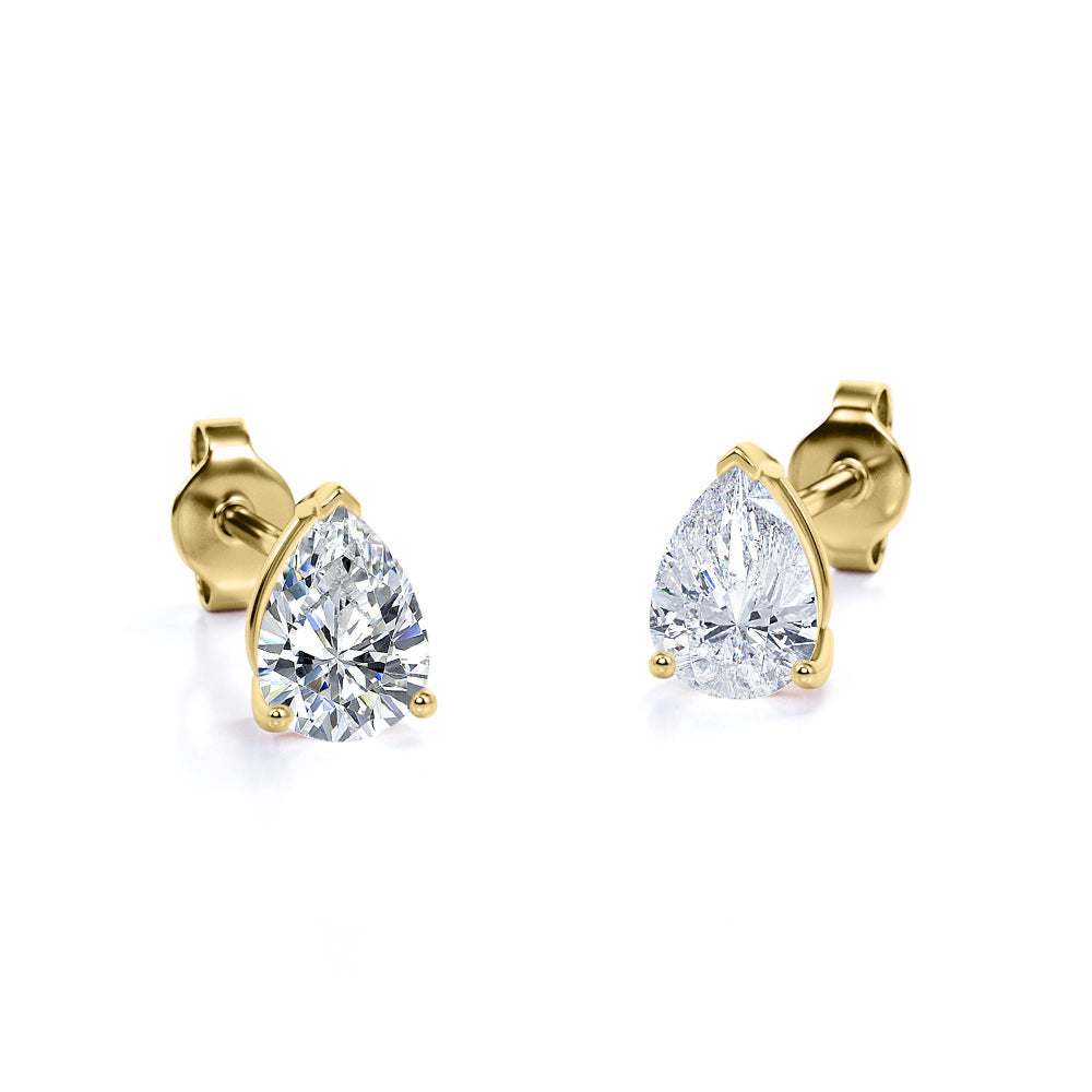 Certified - Minimalist - 0.5 Carat Teardrop Moissanite - Solitaire Stud Earrings - 18K White Gold Plating Over Silver