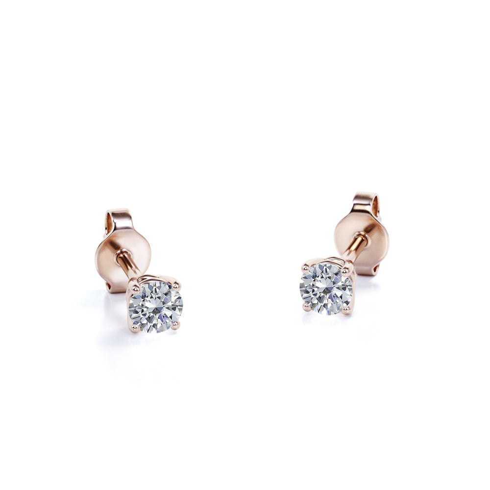 JeenMata 4 Prong 0.5 Carat Round Shaped Moissanite Solitaire Stud Earrings in 18k Rose Gold Plating for Women