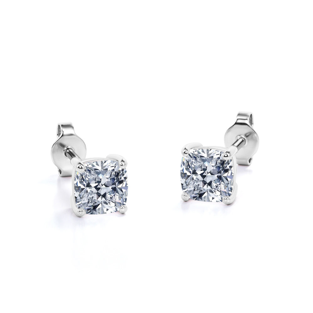 JeenMata 2 Carat Cushion Cut Moissanite 4 Prong Solitaire Stud Earrings in 18k Yellow Gold Plating for Women