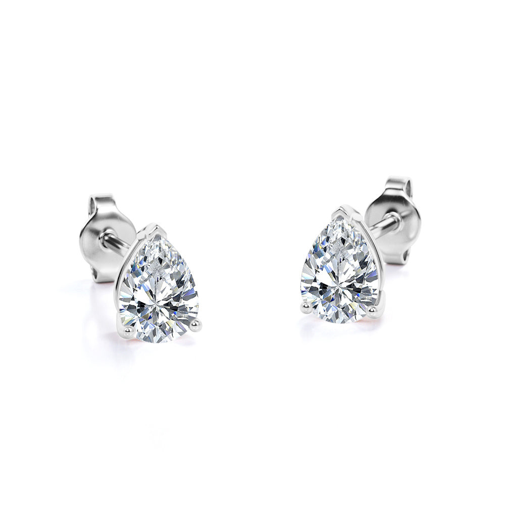Certified - Minimalist - 0.5 Carat Teardrop Moissanite - Solitaire Stud Earrings - 18K White Gold Plating Over Silver