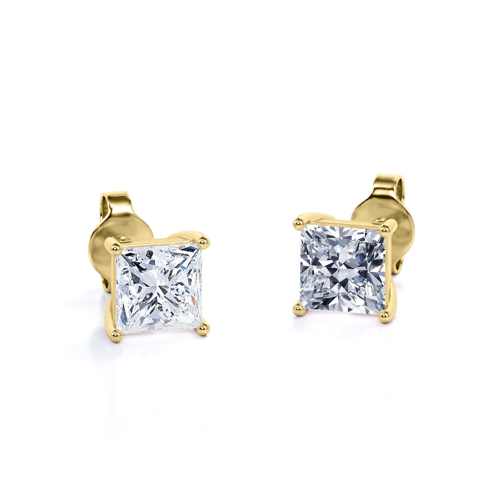 JeenMata 0.5 Carat Princess Cut Moissanite - Solitaire Stud Earrings in 18k White Gold Plating for Women