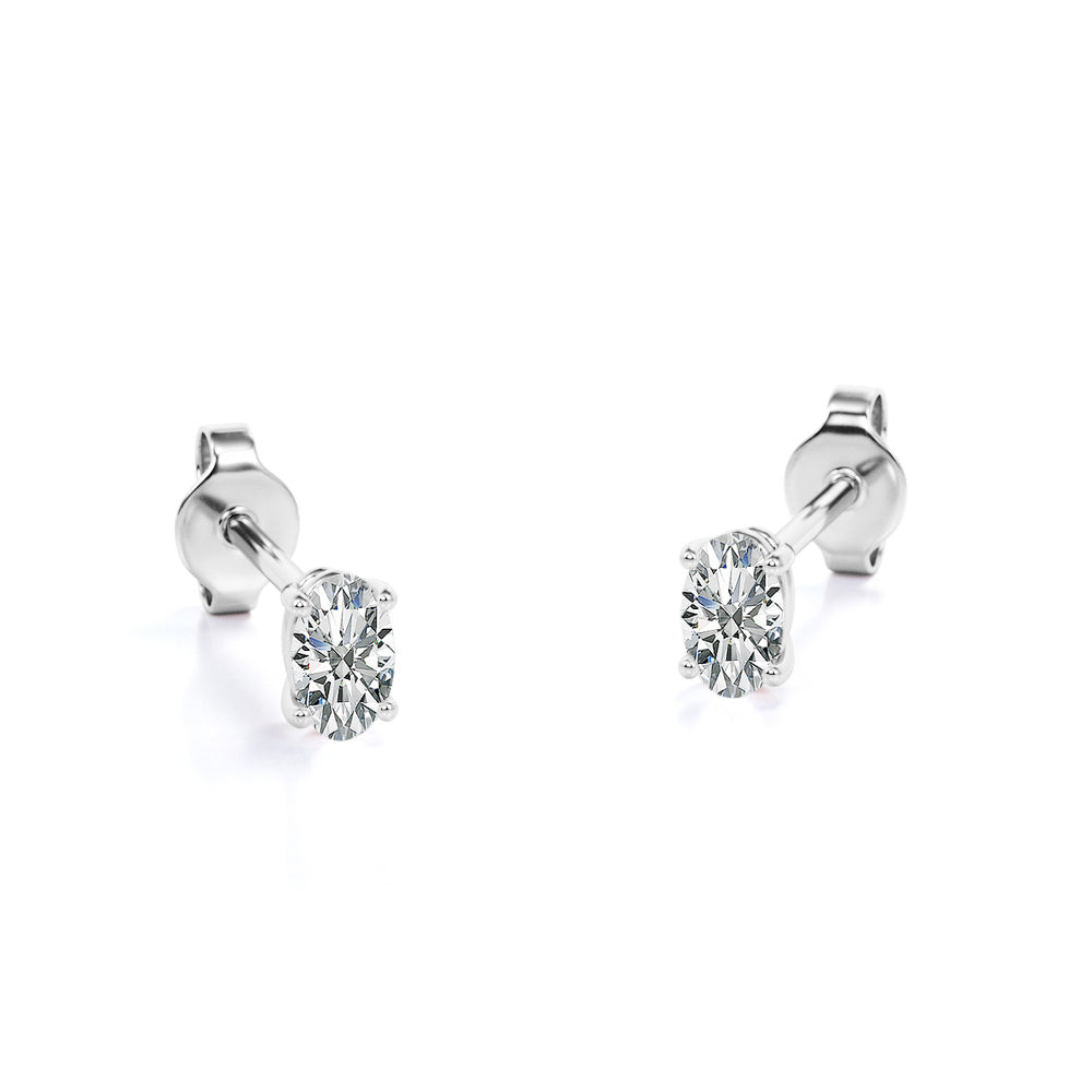 JeenMata 4 Prong 0.5 Carat Oval Cut Moissanite Solitaire Stud Earrings in 18k White Gold Plating for Women