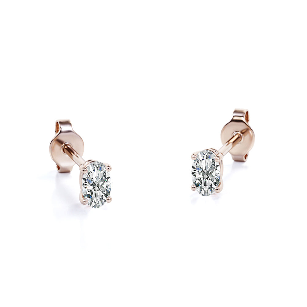 JeenMata 4 Prong 0.5 Carat Oval Cut Moissanite Solitaire Stud Earrings in 18k White Gold Plating for Women