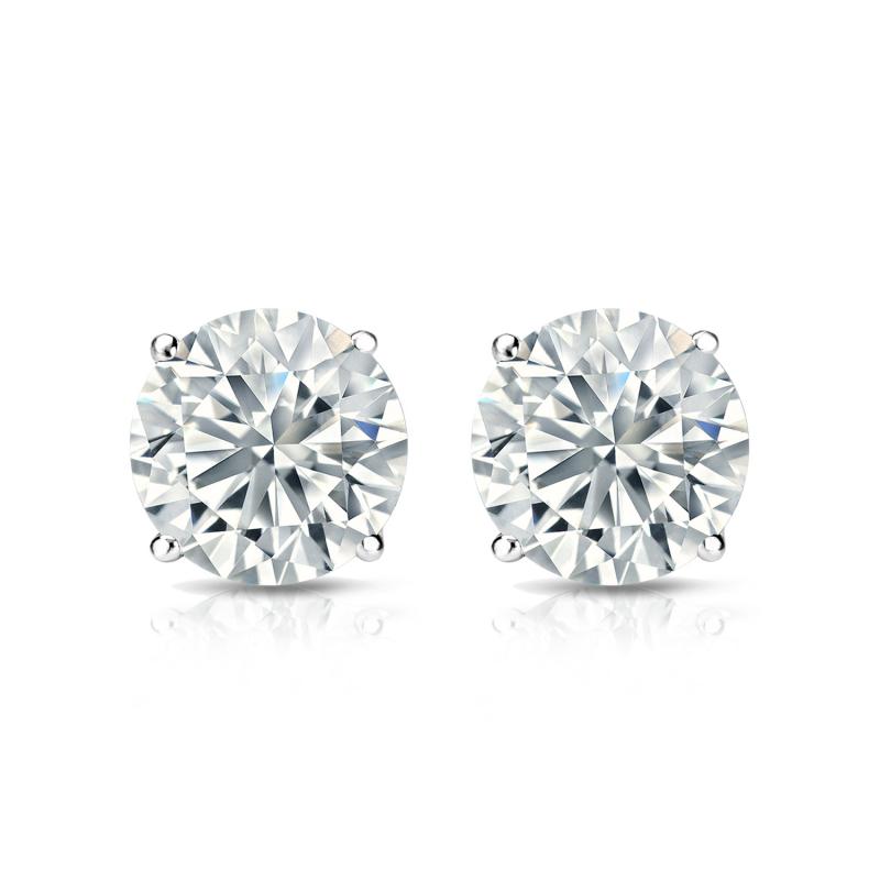 4 Prong 4 Carat Round Shaped Moissanite Solitaire Stud Earrings In 18K White Gold Plating Over Silver
