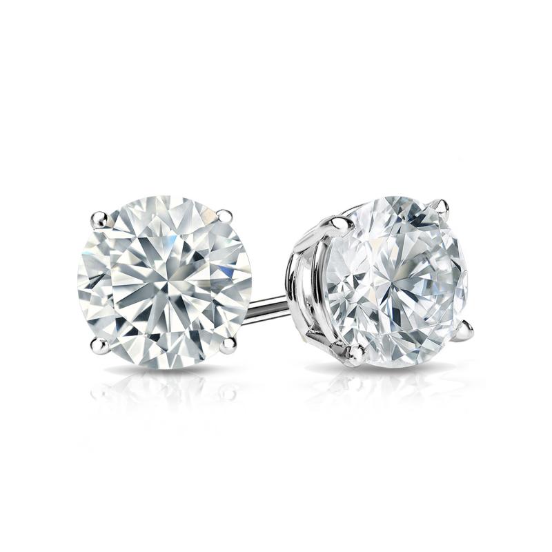 4 Prong 4 Carat Round Shaped Moissanite Solitaire Stud Earrings In 18K White Gold Plating Over Silver