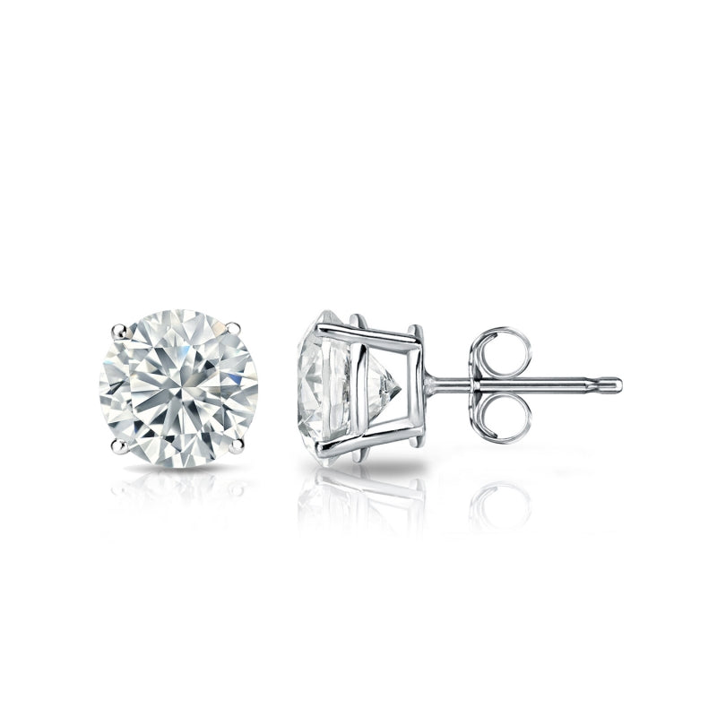 4 Prong 4 Carat Round Shaped Moissanite Solitaire Stud Earrings In 18K White Gold Plating Over Silver