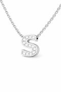 JeenMata Lab Grown Diamond Initial “S” Letter Necklace – Elegant Alphabet Pendant Gift – 18K White Gold Plating for Women