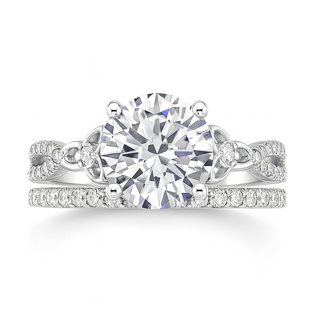 JeenMata 2.5 Carat Round Brilliant Cut Moissanite - Infinity Bridal Ring Set in 18K White Gold Plating for Women