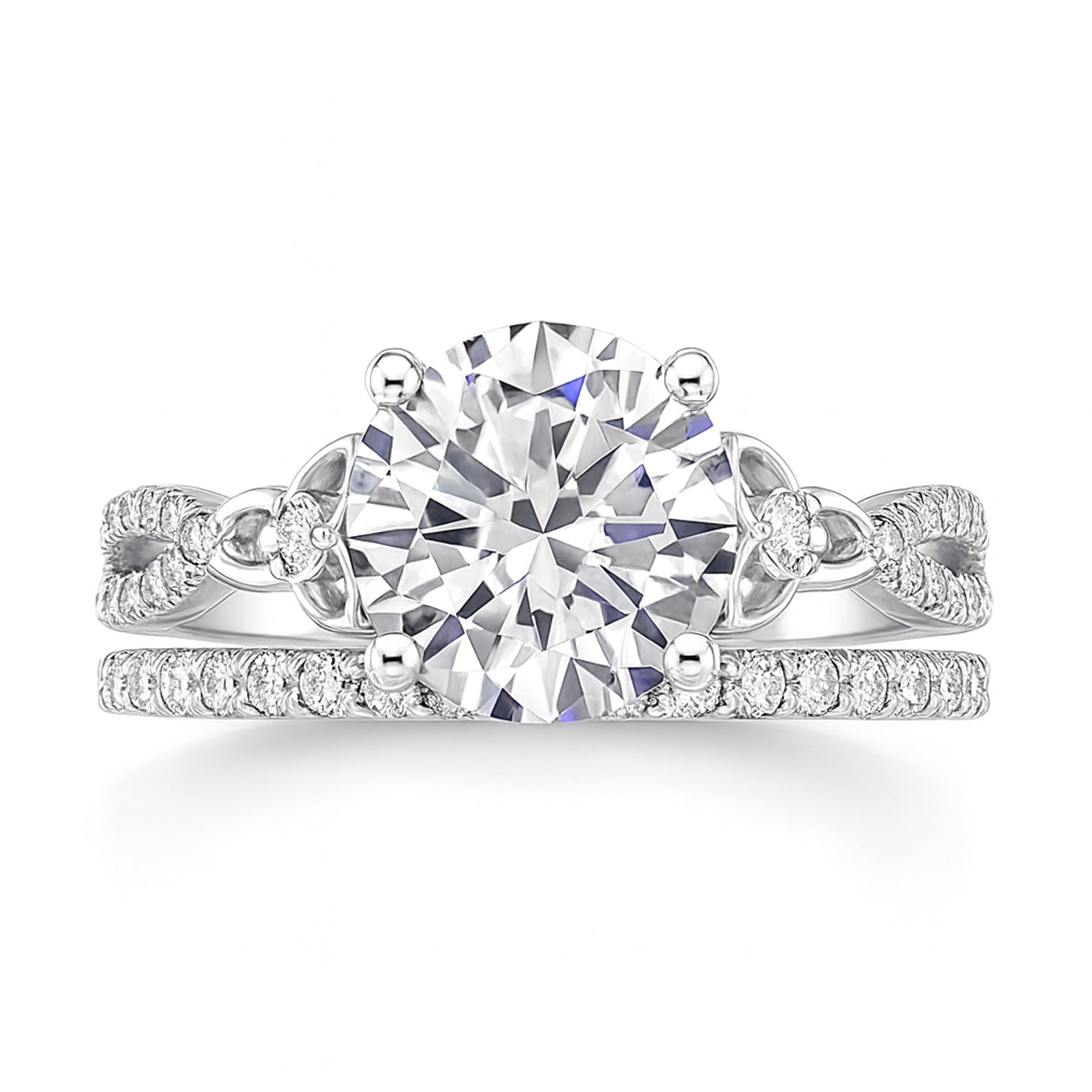 JeenMata 2.5 Carat Round Brilliant Cut Moissanite - Infinity Bridal Ring Set in 18K White Gold Plating for Women