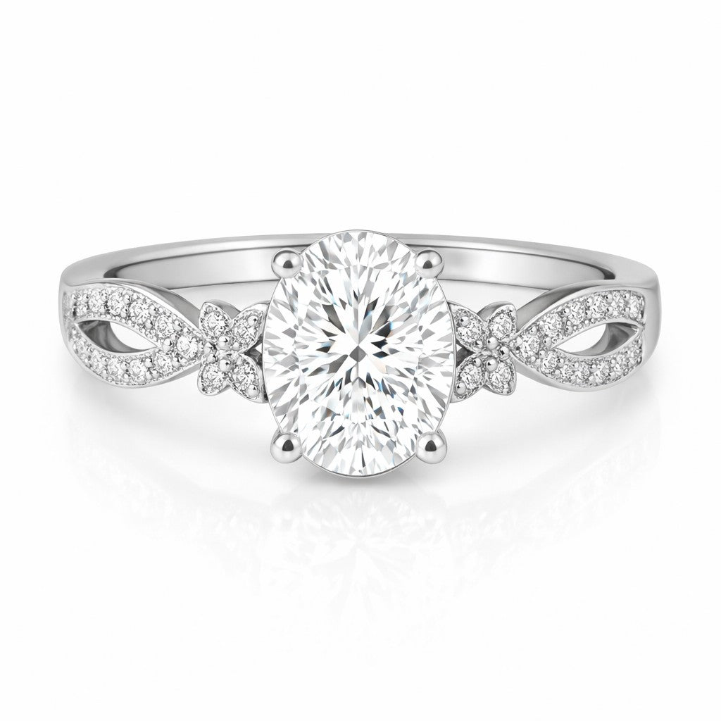 JeenMata 3.5 Carat Oval Cut Moissanite - Butterfly Infinity Engagement Ring in 18K White Gold Plating for Women